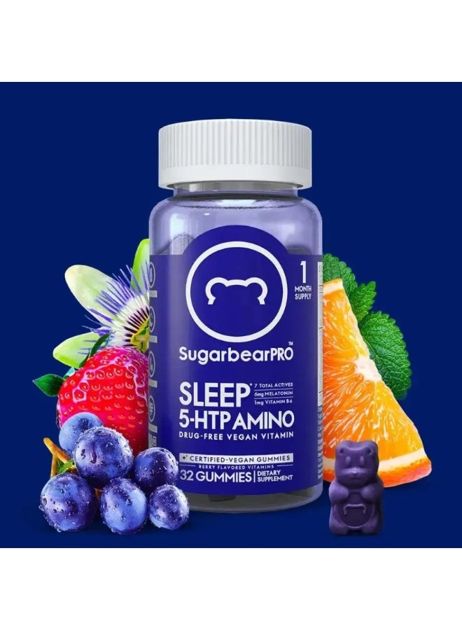 SugarbearPRO Sleep 5-HTP Amino Gummies – 32 Count Sleep Support Supplement - Image 1